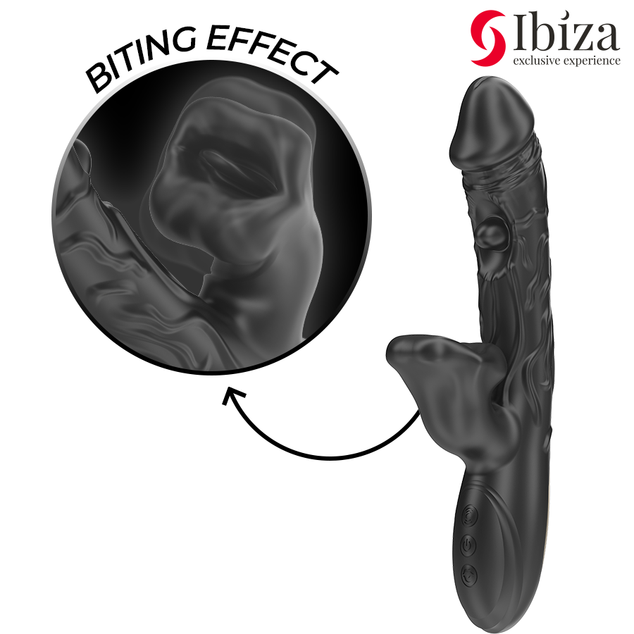 IBIZA - VIBRATORE E STIMOLATORE CLITORIDEO CON EFFETTO MORSO E ROTAZIONE - IBIZA TECHNOLOGY | Lingerie Harness Boutique