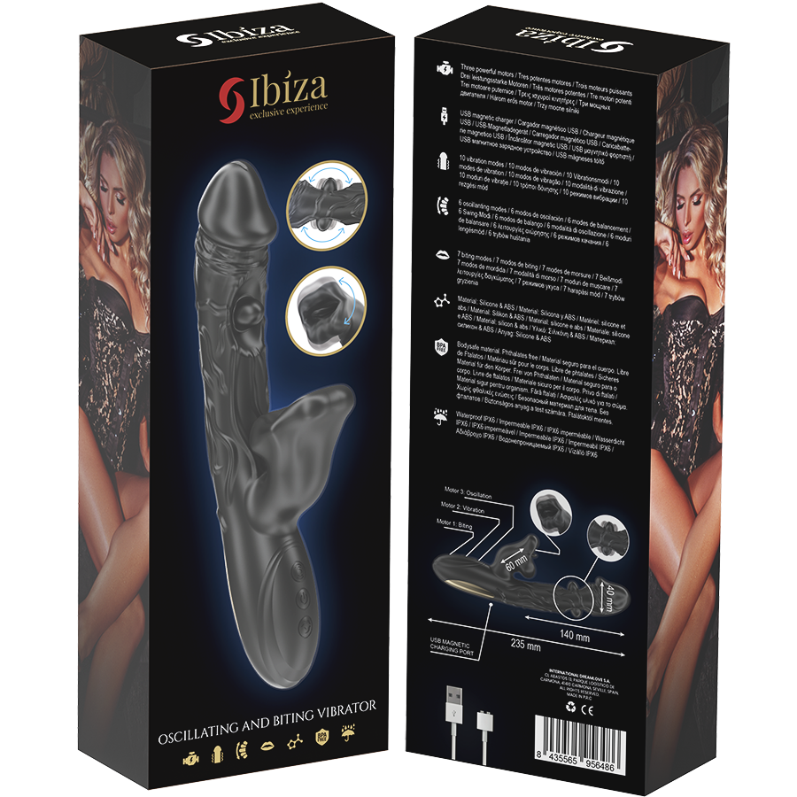 IBIZA - VIBRATORE E STIMOLATORE CLITORIDEO CON EFFETTO MORSO E ROTAZIONE - IBIZA TECHNOLOGY | Lingerie Harness Boutique