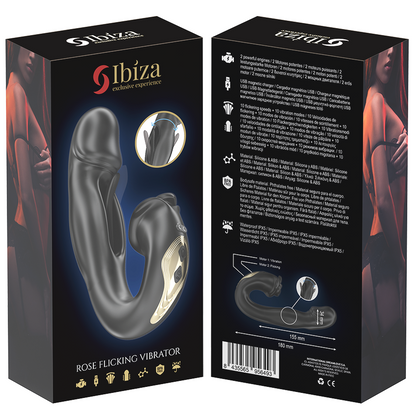 IBIZA - VIBRATORE ROSE EFFETTO FLICKING E STIMOLATORE DEL CLITORIDE - IBIZA TECHNOLOGY | Lingerie Harness Boutique