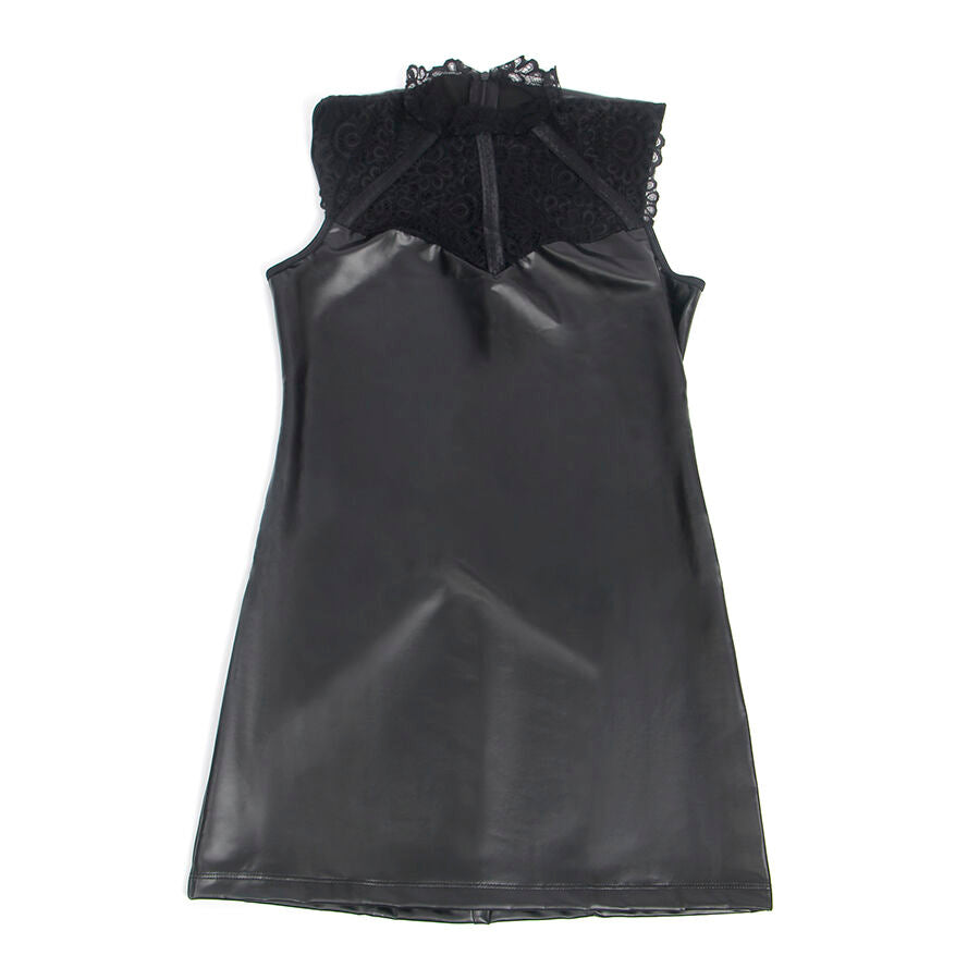 SUBBLIME - 957544 ABITO IN PELLE CON COLLO IN PIZZO NERO S/M - SUBBLIME DRESSES | Lingerie Harness Boutique