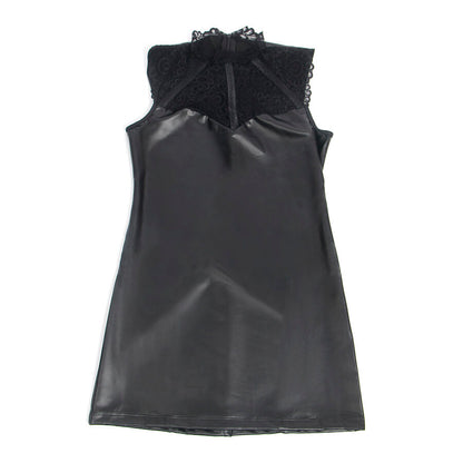 SUBBLIME - 957544 ABITO IN PELLE CON COLLO IN PIZZO NERO S/M - SUBBLIME DRESSES | Lingerie Harness Boutique