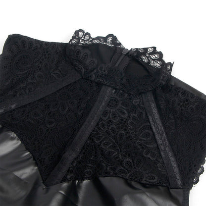 SUBBLIME - 957544 ABITO IN PELLE CON COLLO IN PIZZO NERO S/M - SUBBLIME DRESSES | Lingerie Harness Boutique