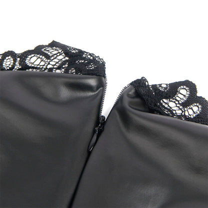 SUBBLIME - 957544 ABITO IN PELLE CON COLLO IN PIZZO NERO S/M - SUBBLIME DRESSES | Lingerie Harness Boutique