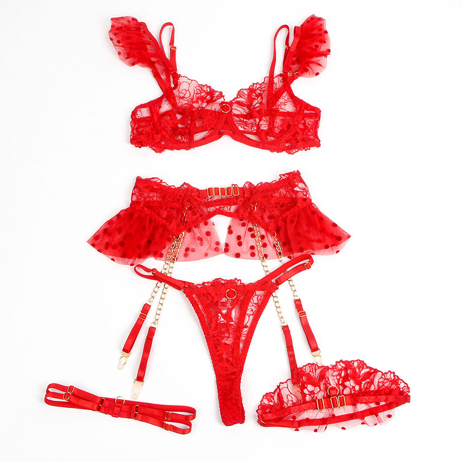 SUBBLIME - 957506 COMPLETO REGGISENO E GIARRETTIERA IN PIZZO ROSSO S/M - SUBBLIME SETS | Lingerie Harness Boutique