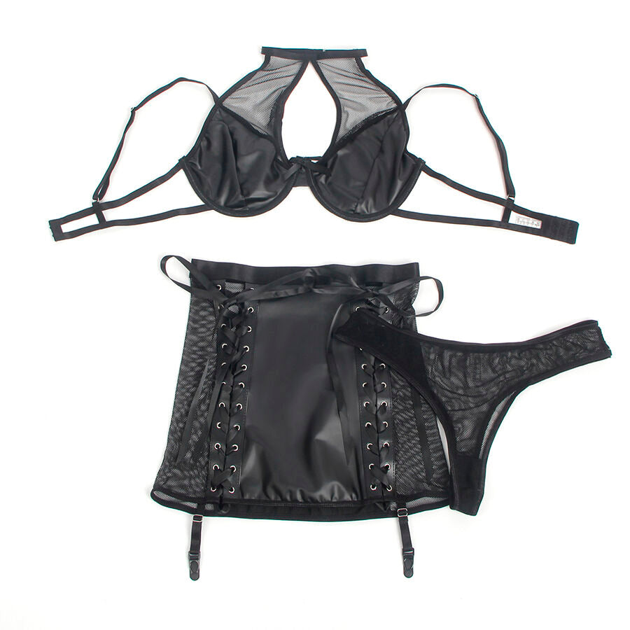 SUBBLIME - 957582 SET REGGISENO E GONNA IN PELLE NERO S/M - SUBBLIME SETS | Lingerie Harness Boutique
