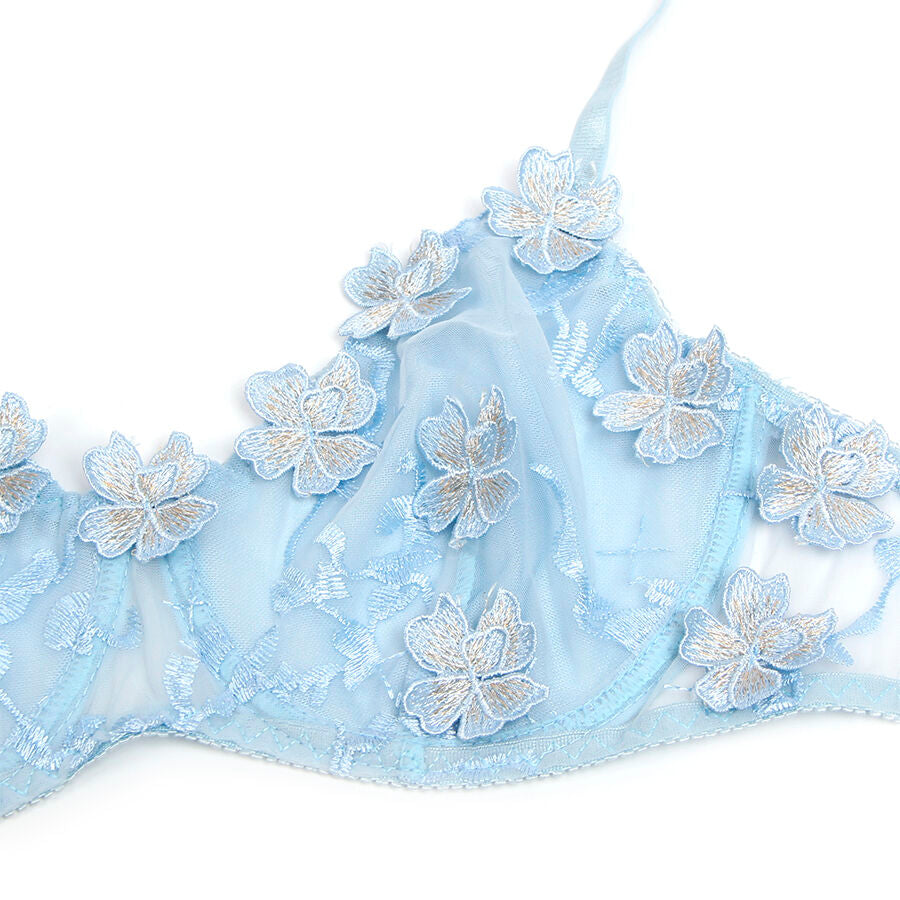 SUBBLIME - 957629 COMPLETO REGGISENO E SLIP RICAMATI A FIORI AZZURRO CIELO S/M - SUBBLIME SETS | Lingerie Harness Boutique