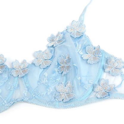 SUBBLIME - 957629 COMPLETO REGGISENO E SLIP RICAMATI A FIORI AZZURRO CIELO S/M - SUBBLIME SETS | Lingerie Harness Boutique