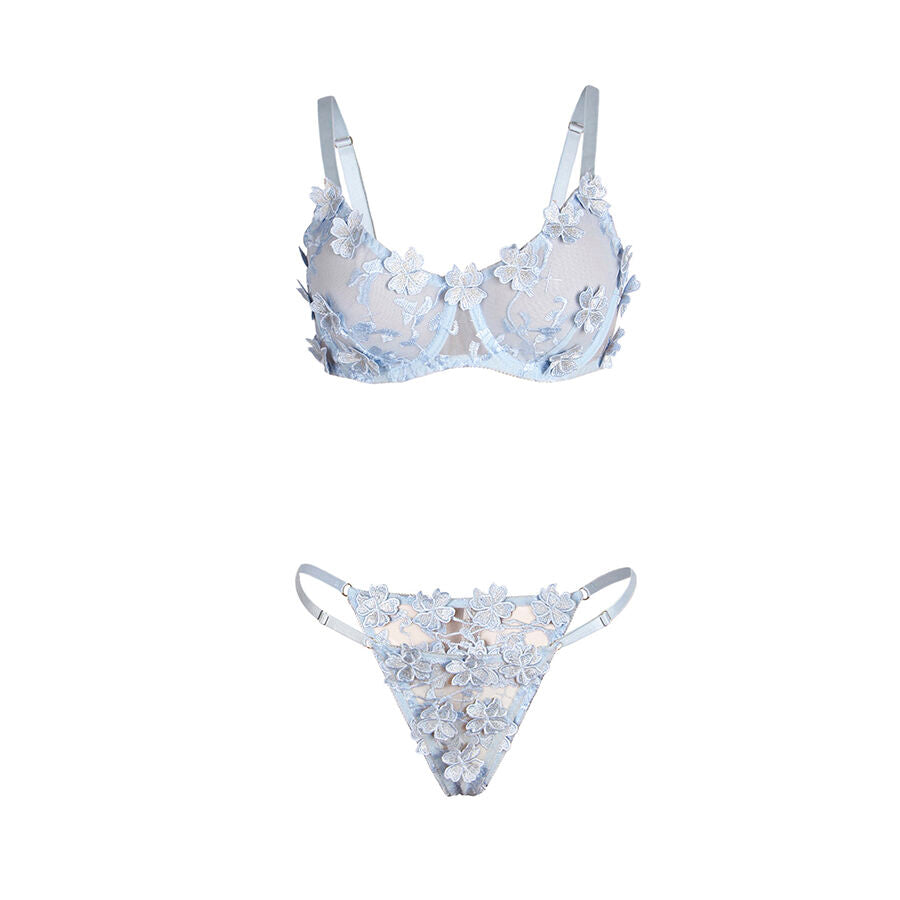 SUBBLIME - 957629 COMPLETO REGGISENO E SLIP RICAMATI A FIORI AZZURRO CIELO S/M - SUBBLIME SETS | Lingerie Harness Boutique