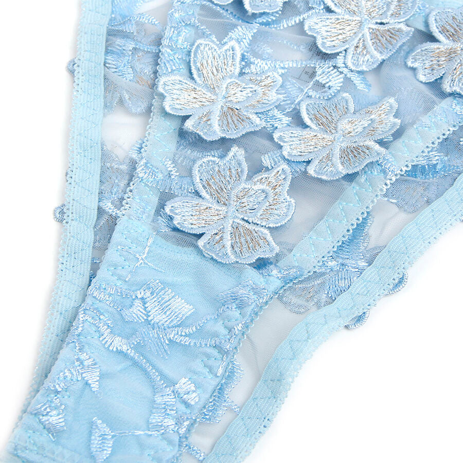 SUBBLIME - 957629 COMPLETO REGGISENO E SLIP RICAMATI A FIORI AZZURRO CIELO S/M - SUBBLIME SETS | Lingerie Harness Boutique