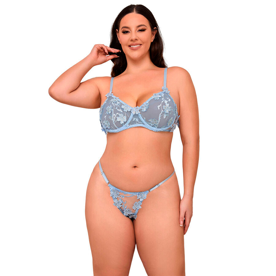SUBBLIME - 957629 COMPLETO REGGISENO E SLIP RICAMATI A FIORI AZZURRO CIELO S/M - SUBBLIME SETS | Lingerie Harness Boutique