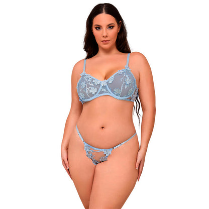 SUBBLIME - 957629 COMPLETO REGGISENO E SLIP RICAMATI A FIORI AZZURRO CIELO S/M - SUBBLIME SETS | Lingerie Harness Boutique