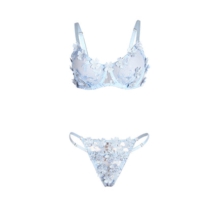 SUBBLIME - 957629 COMPLETO REGGISENO E SLIP RICAMATI A FIORI AZZURRO CIELO S/M - SUBBLIME SETS | Lingerie Harness Boutique
