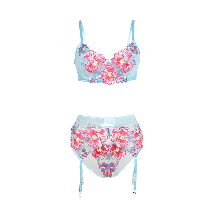 SUBBLIME - 957643 SET REGGISENO E CINTURA RICAMO FIORI ROSA S/M - SUBBLIME SETS | Lingerie Harness Boutique