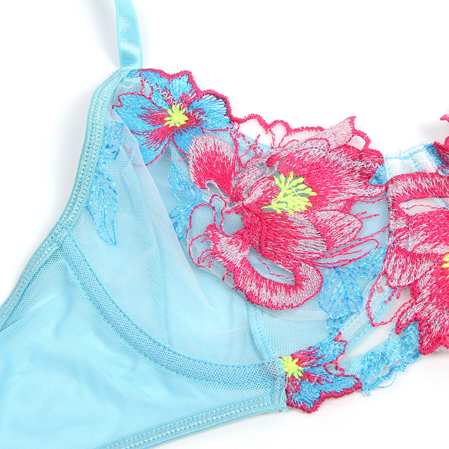 SUBBLIME - 957643 SET REGGISENO E CINTURA RICAMO FIORI ROSA S/M - SUBBLIME SETS | Lingerie Harness Boutique