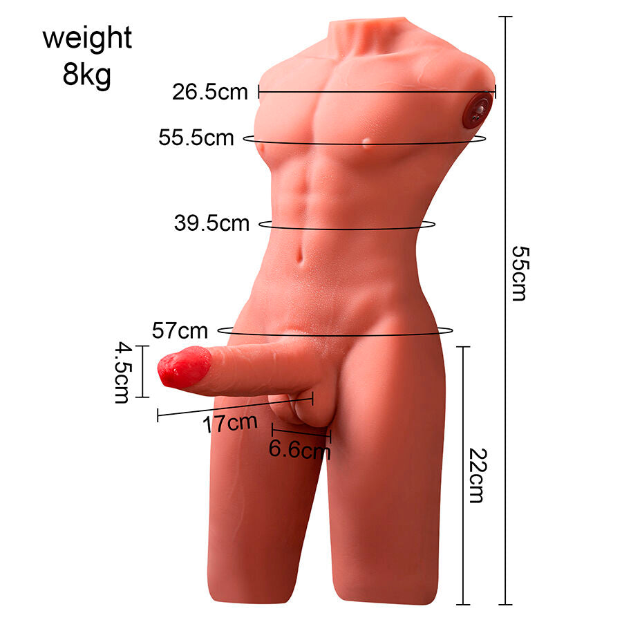 XISE - JASON MEZZO CORPO TORSO MASCHILE REALISTICO CON SPINTA E VIBRAZIONE 55 CM - XISE | Lingerie Harness Boutique