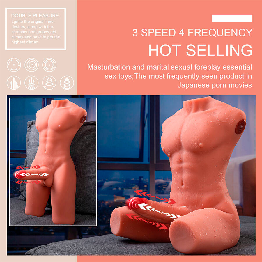 XISE - JASON MEZZO CORPO TORSO MASCHILE REALISTICO CON SPINTA E VIBRAZIONE 55 CM - XISE | Lingerie Harness Boutique