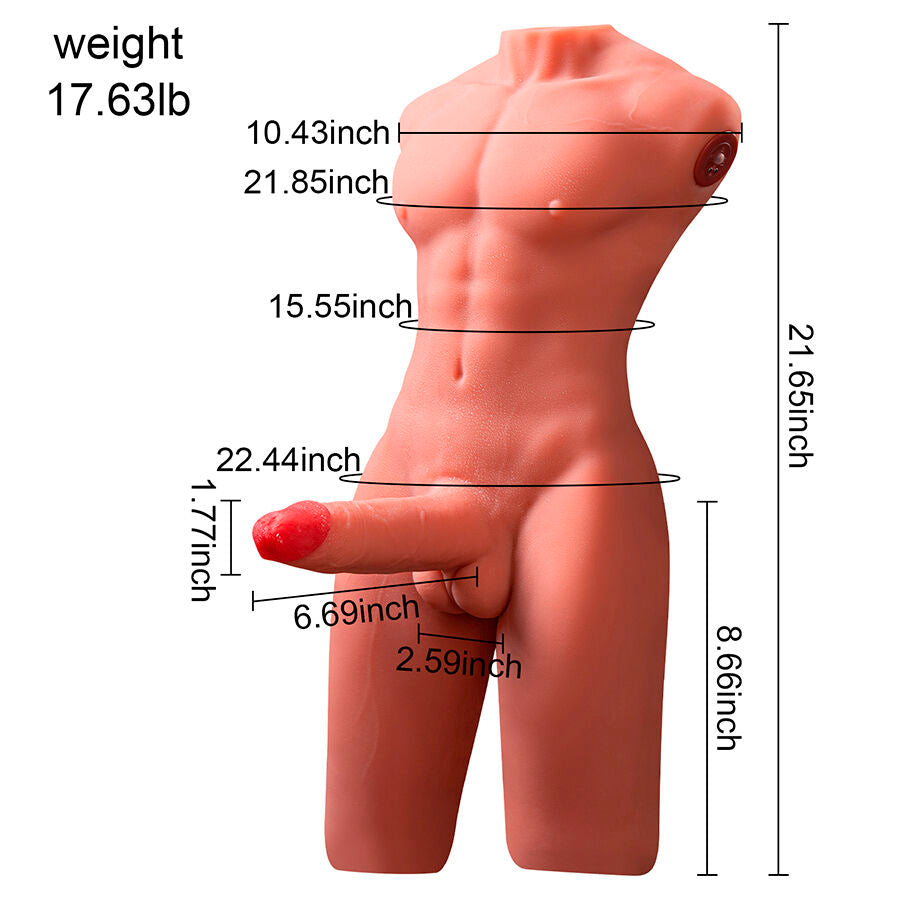 XISE - JASON MEZZO CORPO TORSO MASCHILE REALISTICO CON SPINTA E VIBRAZIONE 55 CM - XISE | Lingerie Harness Boutique