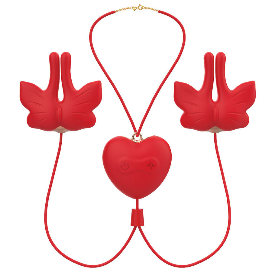 ARMONY - MORSETTI PER CAPEZZOLI MAGNETICI CON VIBRAZIONE A FORMA DI FARFALLA ROSSI - ARMONY STIMULATORS | Lingerie Harness Boutique