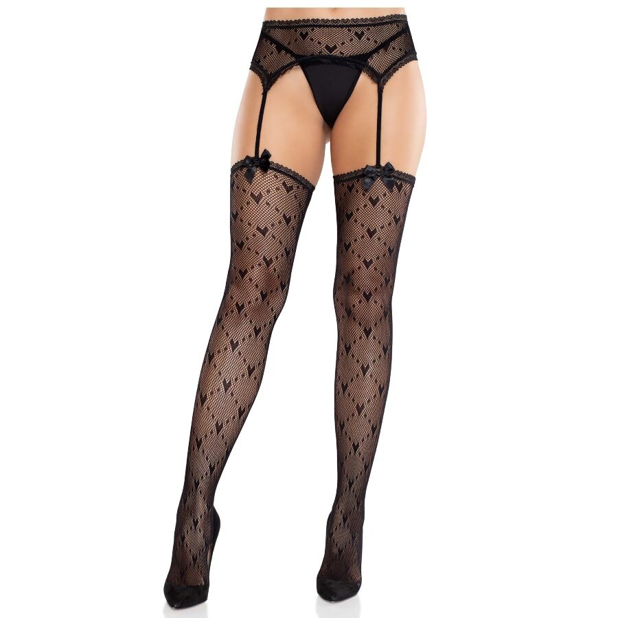 LEG AVENUE - CALZE A CUORE CON GIARRETTIERE NERE - LEG AVENUE HOSIERY | Lingerie Harness Boutique