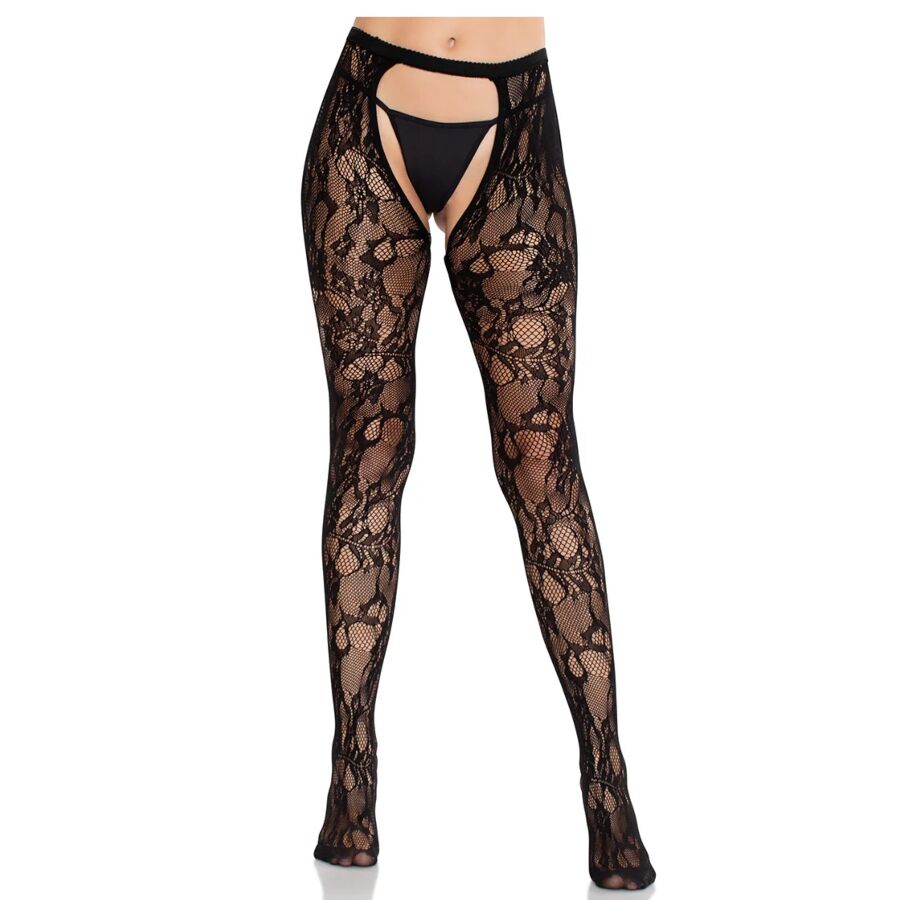 LEG AVENUE - CALZE IN PIZZO ROSA CON SCHIENA APERTA NERE - LEG AVENUE HOSIERY | Lingerie Harness Boutique