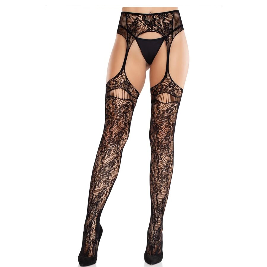 LEG AVENUE - CALZE IN PIZZO CON GIARRETTIERE NERE - LEG AVENUE HOSIERY | Lingerie Harness Boutique