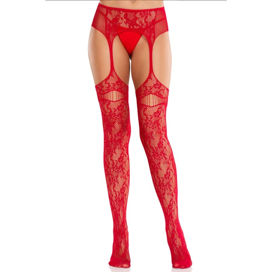 LEG AVENUE - CALZE IN PIZZO CON GIARRETTIERE ROSSE - LEG AVENUE HOSIERY | Lingerie Harness Boutique