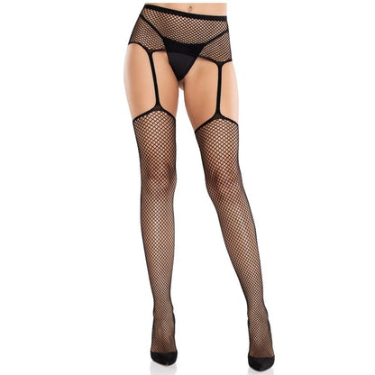 LEG AVENUE - CALZE IN PIZZO CON CROCE E CINTURA REGGICALZE NERE - LEG AVENUE HOSIERY | Lingerie Harness Boutique