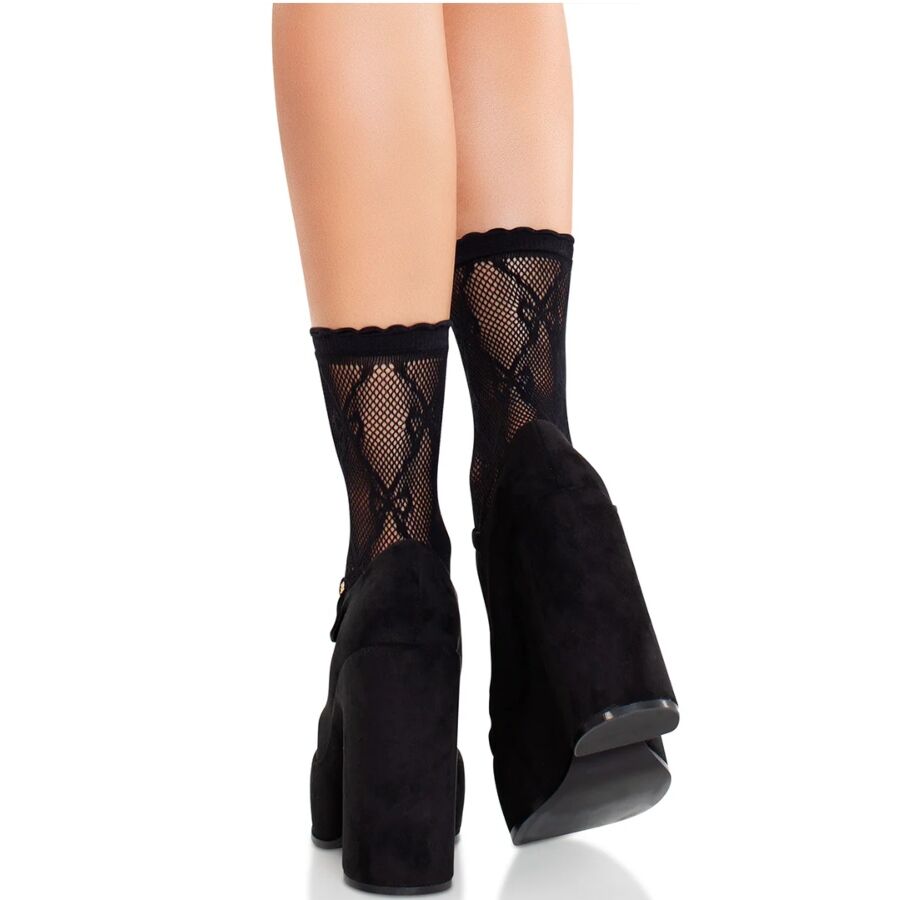 LEG AVENUE - CALZINI IN PIZZO CON FIOCCO IN PIZZO NERO - LEG AVENUE HOSIERY | Lingerie Harness Boutique