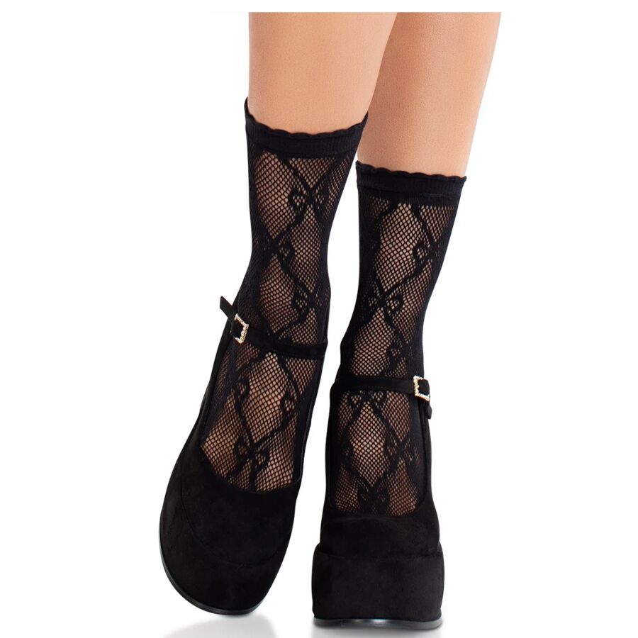 LEG AVENUE - CALZINI IN PIZZO CON FIOCCO IN PIZZO NERO - LEG AVENUE HOSIERY | Lingerie Harness Boutique