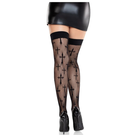 LEG AVENUE - CALZE IN PIZZO WORSHIP ME NERE - LEG AVENUE HOSIERY | Lingerie Harness Boutique