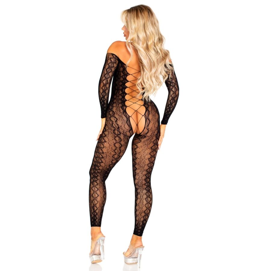 LEG AVENUE - BODYSTOCKING SENZA CAVALLO IN PIZZO SERPENTE ESOTICO NERO - LEG AVENUE BODYSTOCKINGS | Lingerie Harness Boutique