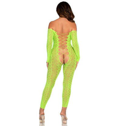 LEG AVENUE - BODYSTOCKING SENZA CAVALLO EXOTIC SNAKE LACE NEON GREEN - LEG AVENUE BODYSTOCKINGS | Lingerie Harness Boutique