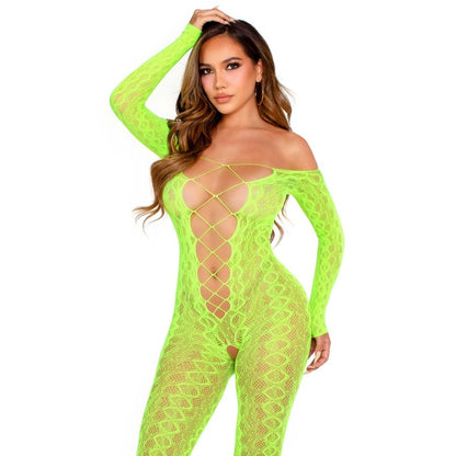 LEG AVENUE - BODYSTOCKING SENZA CAVALLO EXOTIC SNAKE LACE NEON GREEN - LEG AVENUE BODYSTOCKINGS | Lingerie Harness Boutique