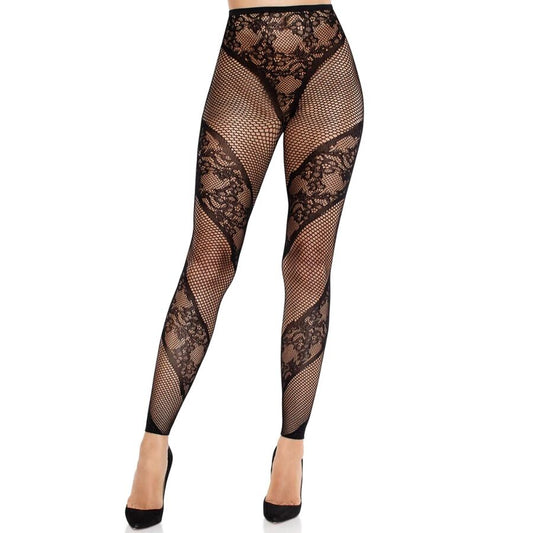 LEG AVENUE - COLLANT SENZA PIEDE IN PIZZO E TRASPARENTE NERO - LEG AVENUE HOSIERY | Lingerie Harness Boutique