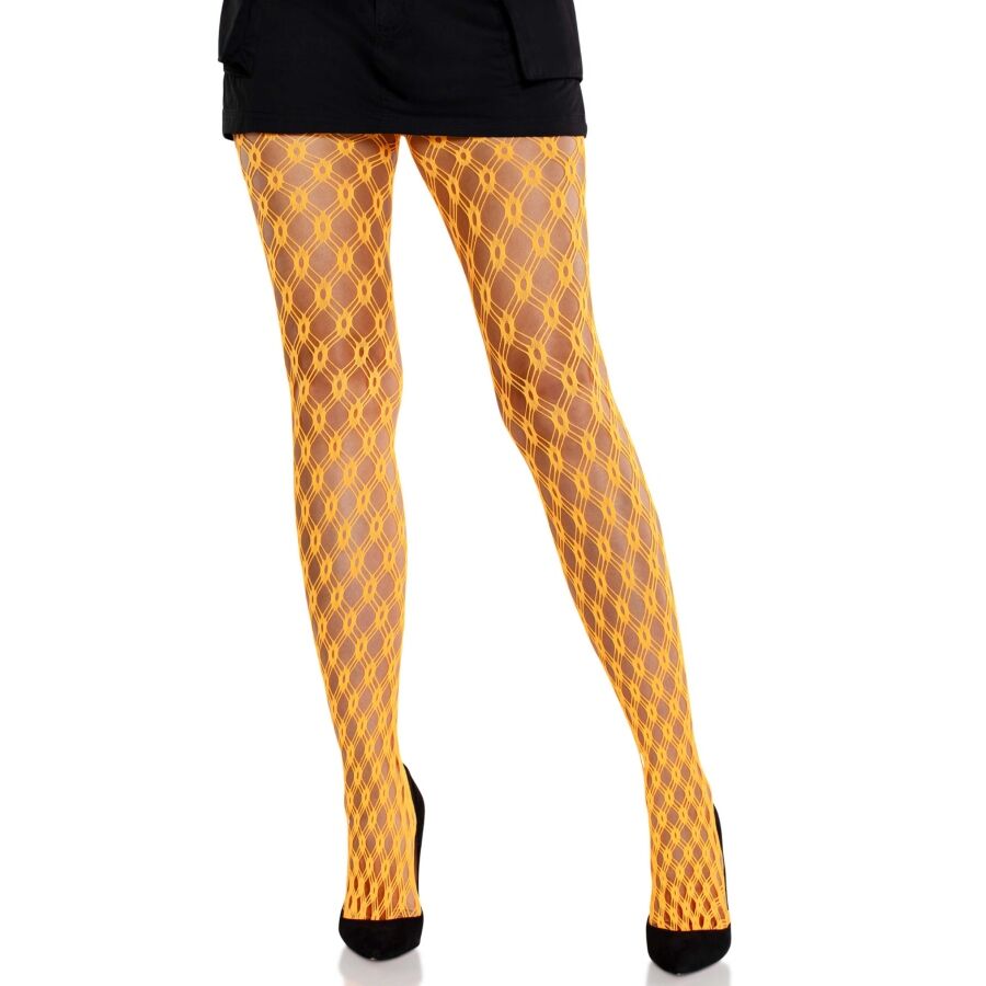 LEG AVENUE - COLLANT IN PIZZO CON OCCHIELLI NEON ARANCIONE - LEG AVENUE HOSIERY | Lingerie Harness Boutique