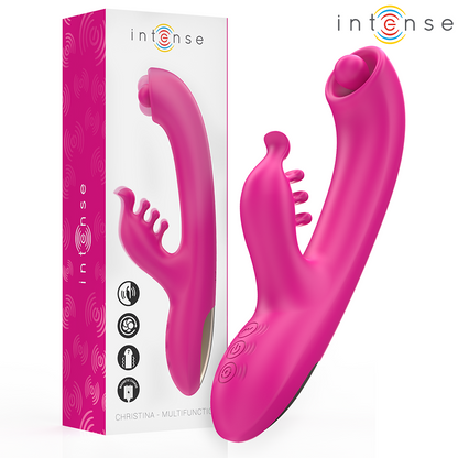 INTENSE - CHRISTINA VIBRATORE MULTIFUNZIONE RABBIT 22,5 CM ROSA - INTENSE FUN | Lingerie Harness Boutique