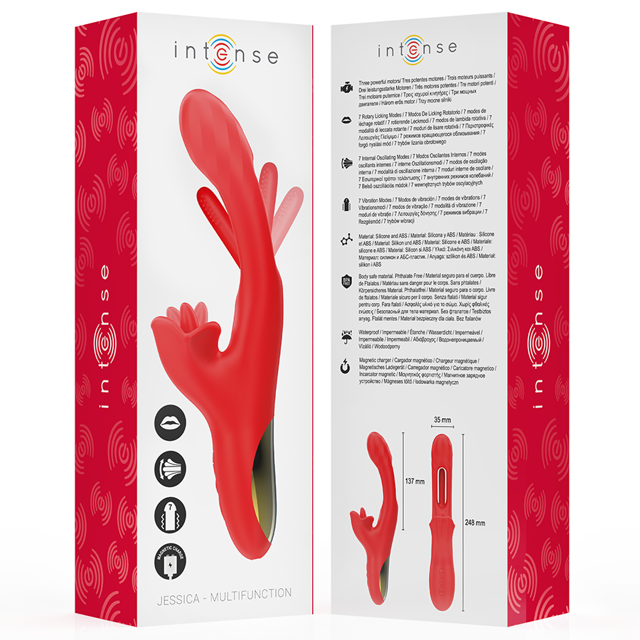 INTENSE - JESSICA VIBRATORE MULTIFUNZIONE STIMOLAZIONE CLITORIDE 24,8 CM ROSSO - INTENSE FUN | Lingerie Harness Boutique