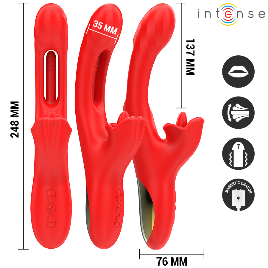 INTENSE - JESSICA VIBRATORE MULTIFUNZIONE STIMOLAZIONE CLITORIDE 24,8 CM ROSSO - INTENSE FUN | Lingerie Harness Boutique