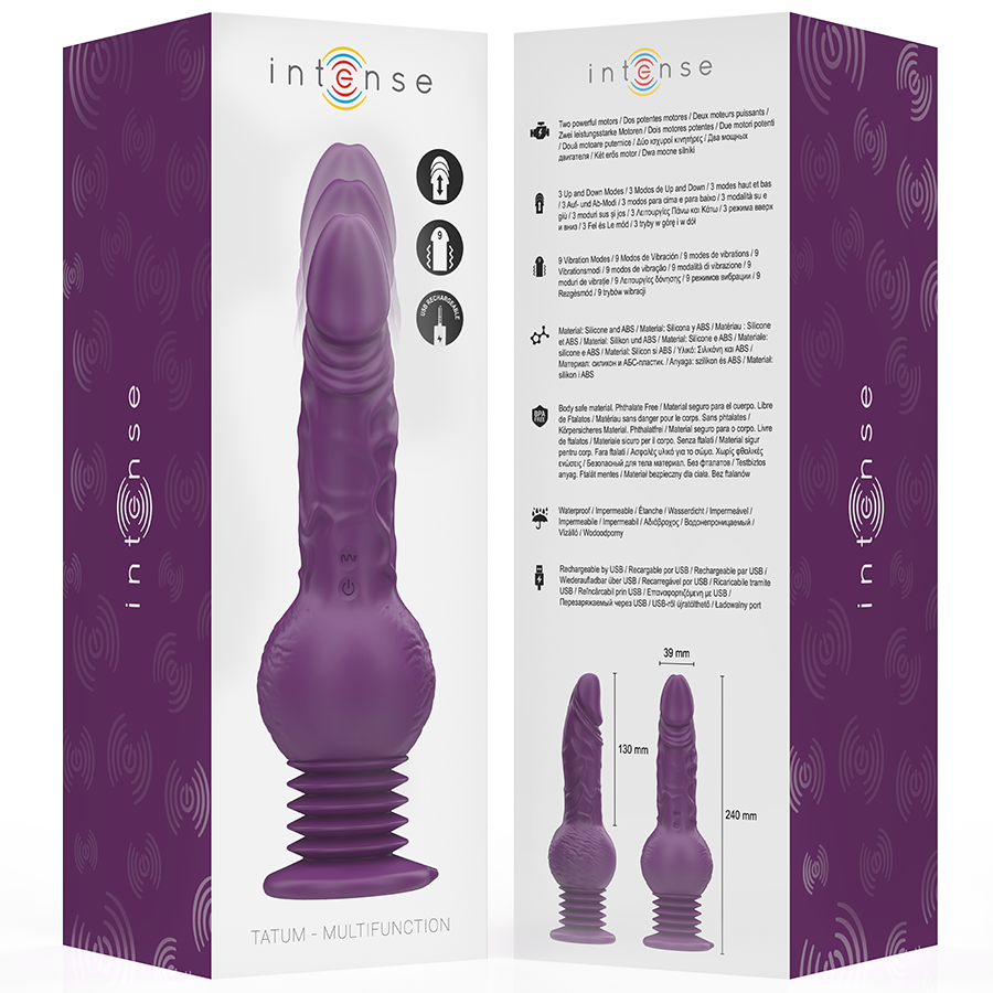 INTENSE - VIBRATORE MULTIFUNZIONE TATUM CON VIBRAZIONE SU E GIÙ 24 CM VIOLA - INTENSE FUN | Lingerie Harness Boutique