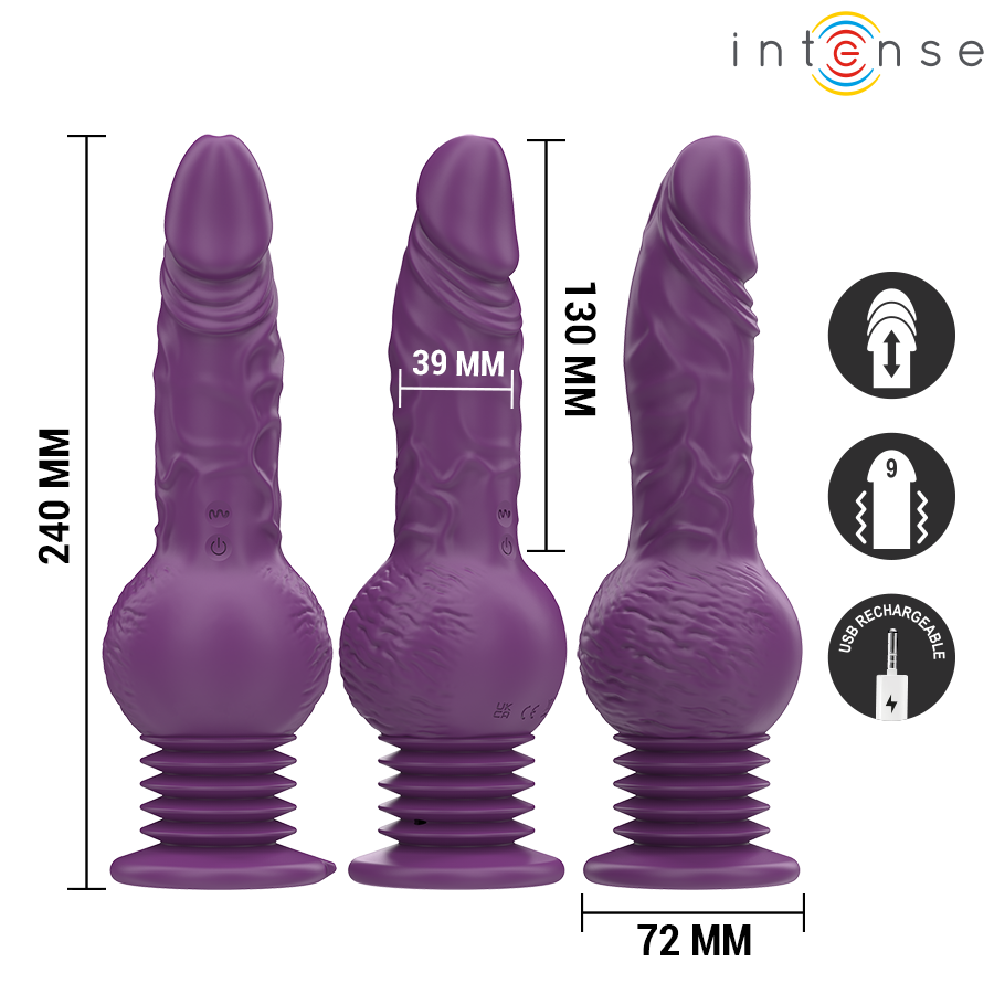 INTENSE - VIBRATORE MULTIFUNZIONE TATUM CON VIBRAZIONE SU E GIÙ 24 CM VIOLA - INTENSE FUN | Lingerie Harness Boutique