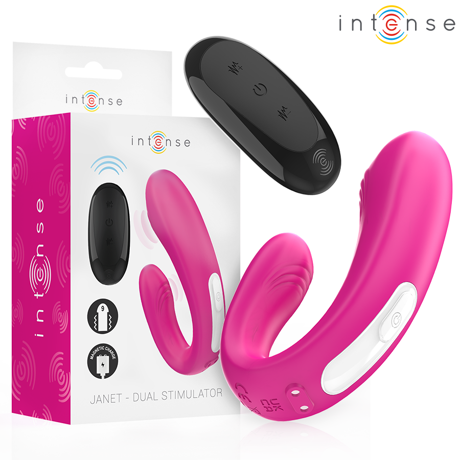 INTENSE - JANET DUAL STIMOLATORE E VIBRATORE A FORMA DI U CON TELECOMANDO ROSA - INTENSE COUPLES TOYS | Lingerie Harness Boutique