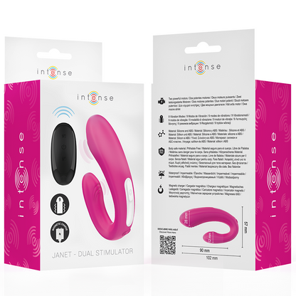 INTENSE - JANET DUAL STIMOLATORE E VIBRATORE A FORMA DI U CON TELECOMANDO ROSA - INTENSE COUPLES TOYS | Lingerie Harness Boutique