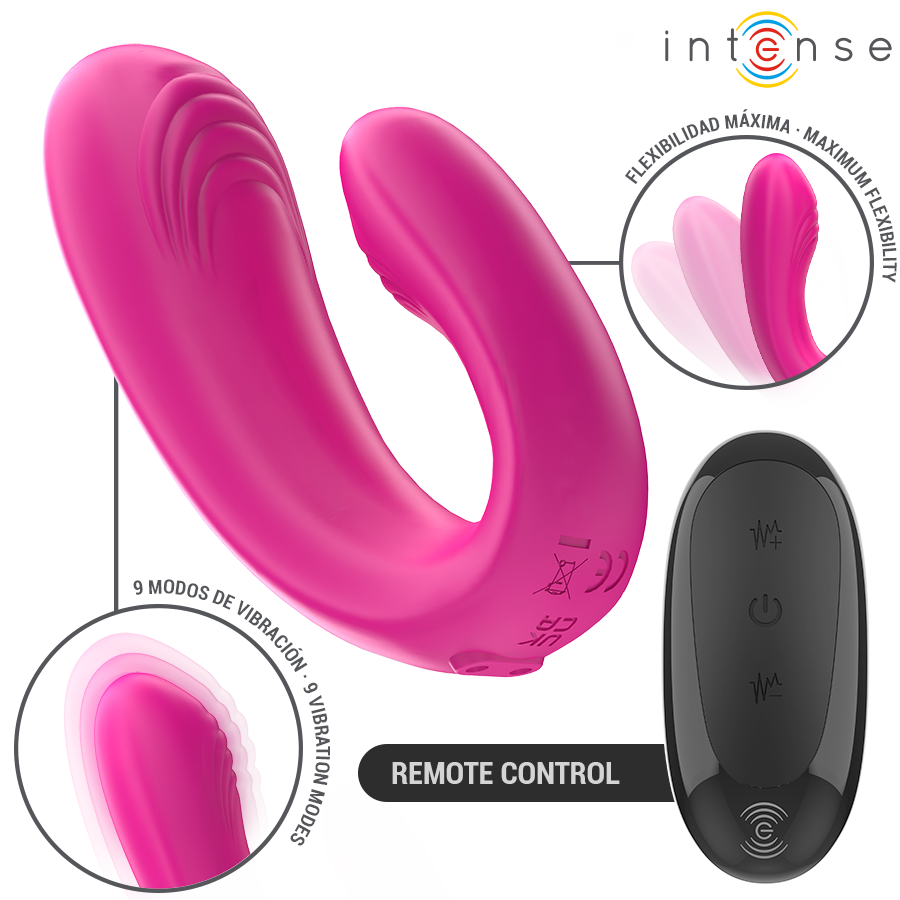 INTENSE - JANET DUAL STIMOLATORE E VIBRATORE A FORMA DI U CON TELECOMANDO ROSA - INTENSE COUPLES TOYS | Lingerie Harness Boutique