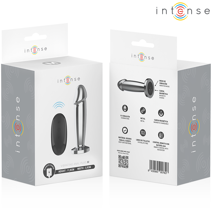 INTENSE - ANAL PLUG 10 VIBRAZIONI DILDO METALLO CON TELECOMANDO M - INTENSE ANAL TOYS | Lingerie Harness Boutique