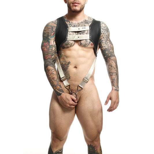 MOB - IMBRACATURA DNGEON CON ANELLO PER PENE DORATO TAGLIA UNICA - MOB | Lingerie Harness Boutique