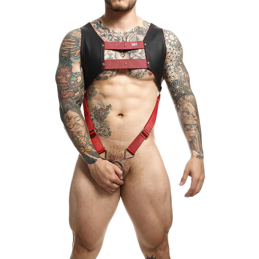 MOB - IMBRACATURA DNGEON CON ANELLO ROSSO PER PENE TAGLIA UNICA - MOB | Lingerie Harness Boutique