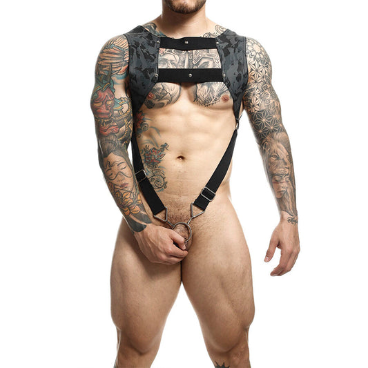 MOB - IMBRACATURA DNGEON CON ANELLO PER PENE IN ARGENTO TAGLIA UNICA - MOB | Lingerie Harness Boutique