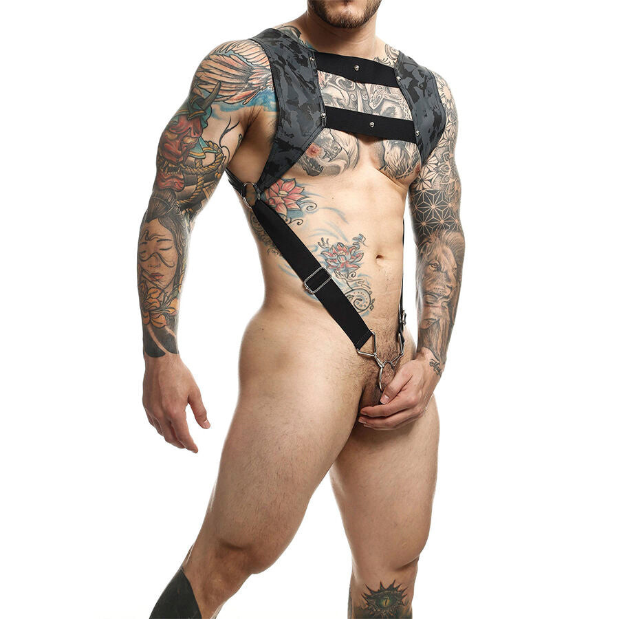 MOB - IMBRACATURA DNGEON CON ANELLO PER PENE IN ARGENTO TAGLIA UNICA - MOB | Lingerie Harness Boutique