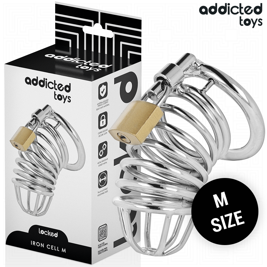 ADDICTED TOYS LOCKED - GABBIA PER PENE IN METALLO CON CELLULE DI FERRO TAGLIA M - ADDICTED TOYS LOCKED | Lingerie Harness Boutique