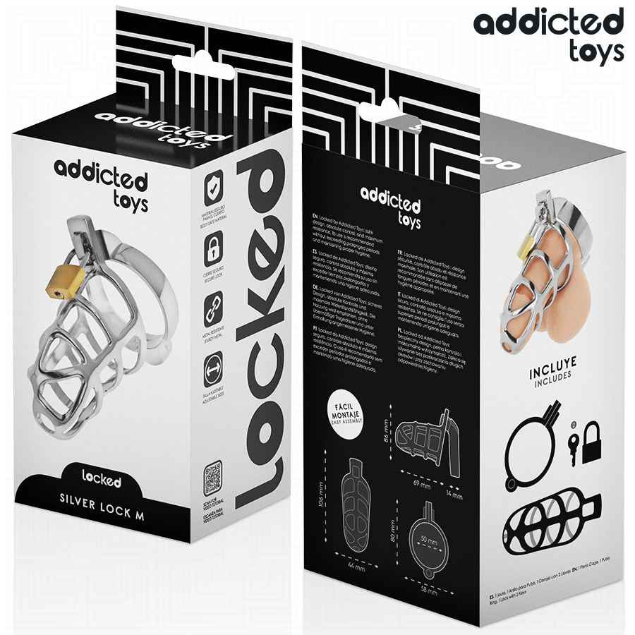ADDICTED TOYS LOCKED - GABBIA PER PENE CON SERRATURA IN ARGENTO TAGLIA M - ADDICTED TOYS LOCKED | Lingerie Harness Boutique